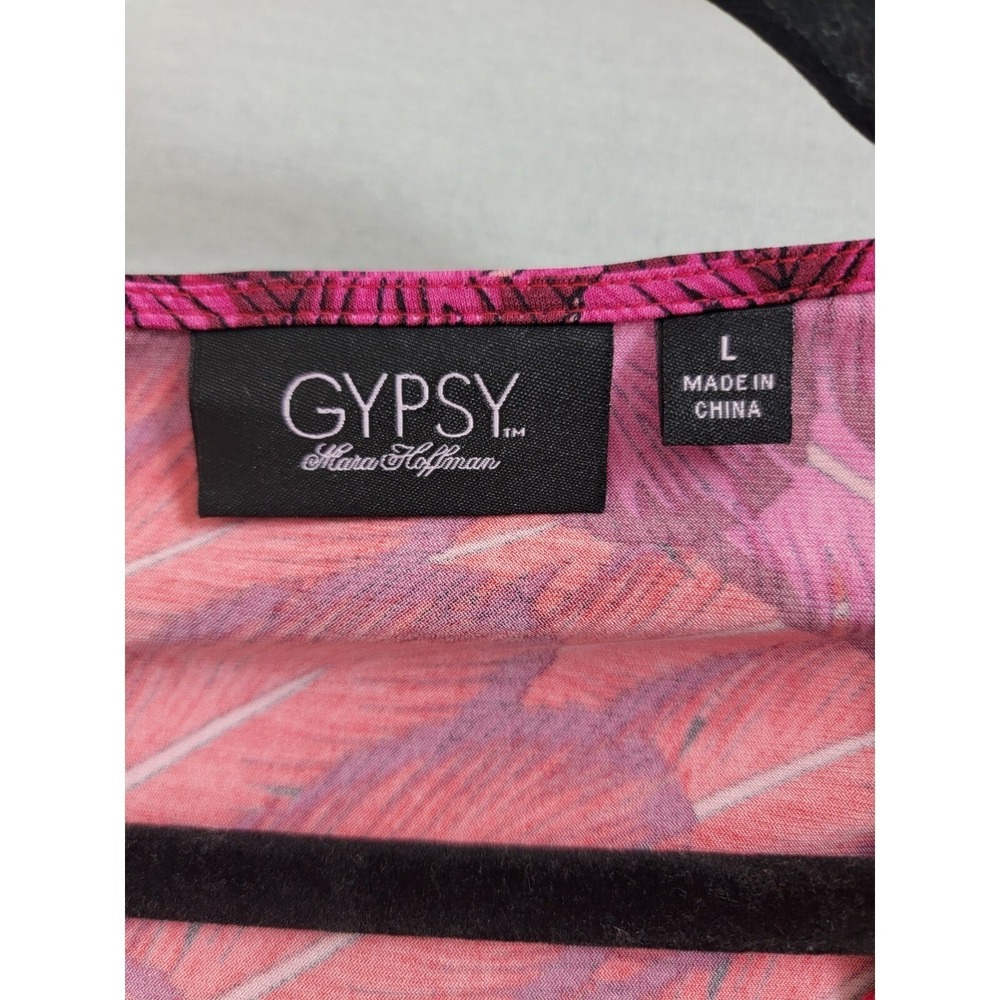 Gypsy Mara Hoffman Dress Womens Large Pink Red Feather Print Feminine Botanical - Picture 5 of 10
